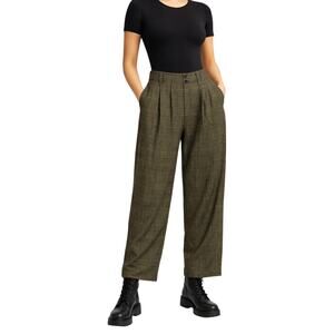 1990s Mexx Vintage Brown Plaid Straight Leg Trousers Pants Size 4 Relaxed Fit